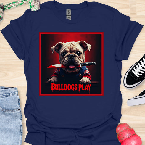 Bulldogs Play - Halloween - V2- Baby Bulldog with Knife in Mouth T-Shirt
